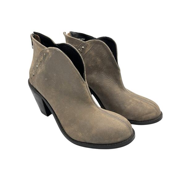 Dingo Gray Leather Nubuck Studded Chunky Block Heel Western Booties Ankle Boots - Picture 6 of 10